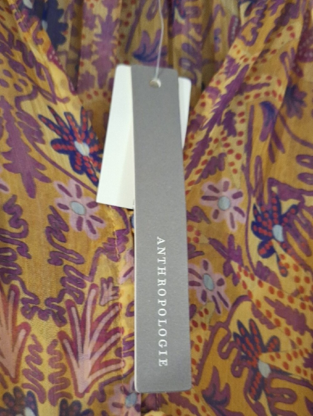 Anthropologie Mustard Yellow/Lavender Floral Tiered Maxi Dress. Size Medium NWT - Picture 10 of 15